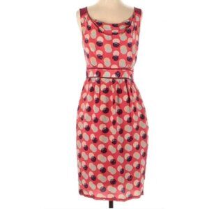 Anthropologie Moulinette Soeurs Silk Dress Womens 0 Red Blue Polka Dot Retro‎
